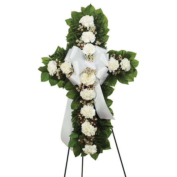 Standing Cross With Roses Standing Cross - White for delivery today | Ruth's Roses